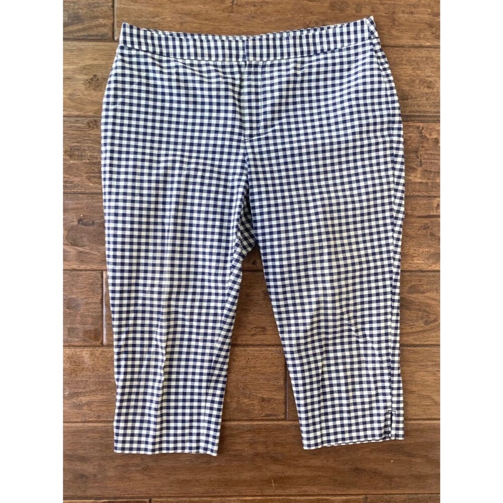 Coldwater Creek Crop Capri Pants Natural Fit Size 16 Navy White Gingham